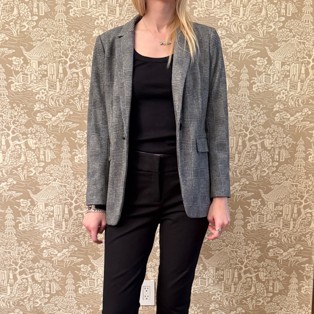 LOFT Black and White Plaid Blazer